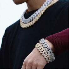 2 Stücke Modisches Curb Kette Halsketten und Armband Set im Hip-Hop Stil, Unisex Rapper Schmuck Set, perfektes Geschenk für coole Freunde