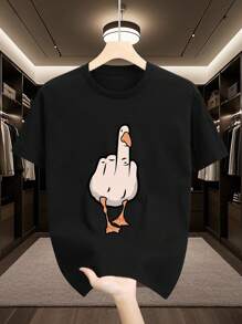 Tricou casual cu mânecă scurtă, cu gât rotund, imprimat cu gâscă de desene animate