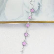 1pc Light Luxury Single-Sided Zirconia Inlaid Stainless Five Leaf Grass Bracelet, For Daily Wear, Dating, Vacation And Other Occasions. Made Of Hypoallergenic Titanium Steel And Popular Jewelry, It Is The Perfect Gift For Girlfriends ﻿