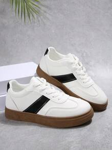 Women's New Lace-Up Patchwork Element Trainers, Modern Fashionable Elegant Outdoor Street Campus Versatile Casual Sports Shoes