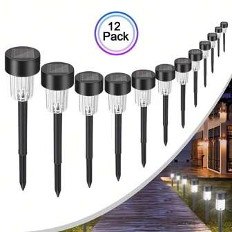 1/12 piezas Luces solares de camino para exteriores, luces de jardín y paisaje alimentadas con energía solar para caminos, céspedes, patios, senderos, decoración de pasillos