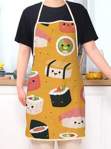 1 Piece Cartoon Sushi Print Apron For Cooking, Baking And Home Craft Accessories Graduation Season Gift - Multicolor - View 3