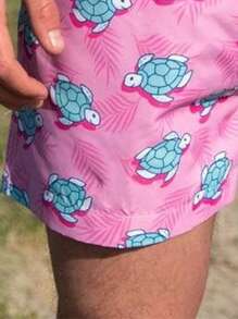 Pantalones cortos de playa casuales de verano para hombres con cordón, estampado completo de tortuga, de secado rápido, para uso diario y vacaciones, estilo hawaiano
