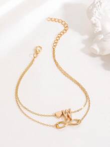 1 peça de tornozeleira minimalista versátil com coração, letra e símbolo do infinito decorada com camada dupla, estilo casual novo, adequada para uso diário feminino, festa, namoro, presente