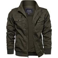 Men's Casual Cotton Military Bomber Jacket Winter Outerwear Windbreaker Cargo Jacket Multi Pockets - S - View 1