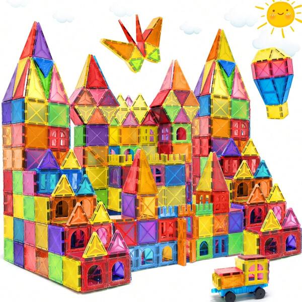 Blocos magnéticos, 40/64/100 peças de blocos de construção magnéticos, tabuleiros magnéticos - conjunto de jogos de vestir, jogos de construção e empilhamento educacionais STEM e brinquedo de aprendizagem Montessori para crianças pequenas, para meninos e meninas de 3 anos ou mais, presente para pré-escola e jardim de infância, cores misturadas