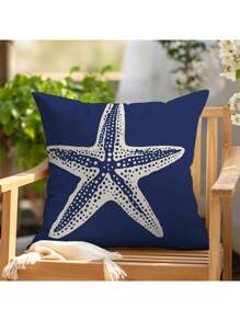 4pcs Dark Blue Ocean Design Coral Fleece Pillow Case, Sofa Cushion Cover Set