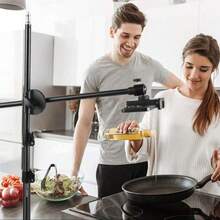 Adjustable 63in Metal Tripod Stand, Floor Mount Phone Holder With Detachable Clamp, 360° Rotation Height-Adjustable Overhead Mount For Live Streaming, Cooking, Drawing, And Teaching - Black, Free Hands Holder, No Battery Required - Tripod Stand - View 3