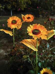 1 Peça Luz Solar de Girassol, 3 Luzes Solares de Jardim em Formato de Girassol com LED, Luz Solar Coluna para Uso Externo, Adequado para Quintal, Jardim, Passagem, Pátio, Alpendre, Decoração de Primavera