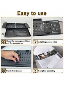 1pc Bathroom Multi-Functional Telescopic Rack, Bath Tub Phone Holder, Toilet Storage, Bathtub Shelf Organizer Extendable Bathtub Tray - Multifunctional Plastic Bathtub Caddy Bathroom Shelf, Minimalist & Stylish Bathtub Storage Rack For Towels, Books, Candles, Wine And Phone Holder