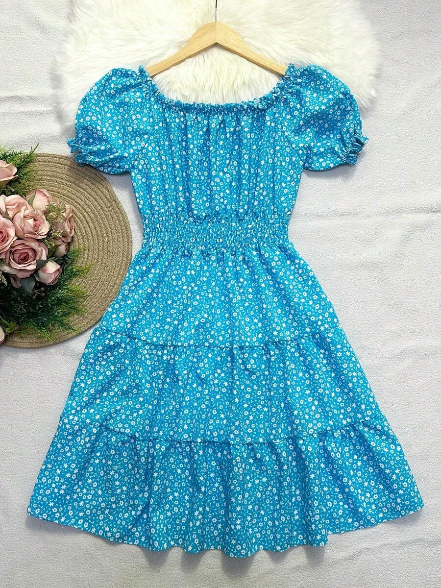 olinka modas Dress With Lining Women's Fashion - flor perqueno azul ceu - 查看 1