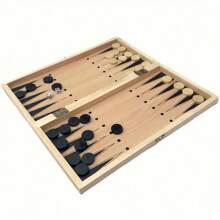 Premium 3-in-1 Holz-Schachspiel mit ausklappbarer Aufbewahrung, inklusive klassischem Schach, Dame und Backgammon, für Erwachsene