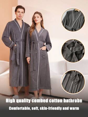 1pc New Bathrobe Men's And Women's Towel Material Bathrobe Long Sleeve Long Bath Towel Bathrobe Absorbent Quick Drying Breathable Fabric Soft And Delicate Skin Friendly Four Seasons Can Be Worn Suitable For Home Wear With Holiday Supplies Bathrobe Summer Wedding Home Bathroom Decor Back To School