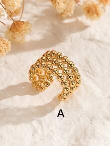 1pc Minimalist Rhinestone Double Layer Ear Clip For Women, Ear Cuff No Piercing Copper Plated Niche Design Fashionable - Yellow Gold - View 4