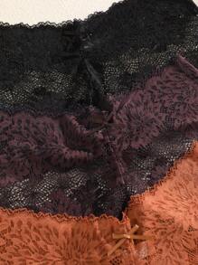 3pcs/Set Solid Color Bow Flower Lace Decoration Romantic Sexy Women Briefs