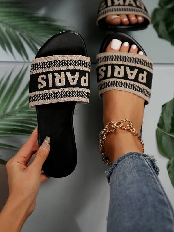 Women's Fashionable Flat Strap Slide Sandals For Outdoor Activities