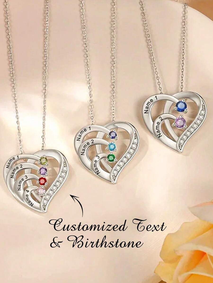 S925 Sterling Silver Necklace Heart-Shaped Confession Necklace For Girlfriend, Customized Name Birthstone Necklace, Personalized Couples/Mother's Day/Father's Day/Family/Friend Birthday Gift, DIY