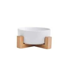 Dog Bowl Cat Bowl Ceramic Bowl Water Bowl Wooden Frame Protection Cervical Spine Tall Dog Drinking Bowl Pet Bowl Pet Supplies