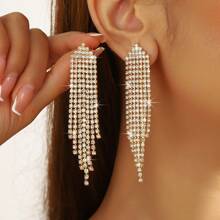 1 Par de Pendientes Vintage con Borlas Brillantes, Cristales y Decoración de Cristales Brillantes, Adecuados para Bodas, Graduaciones y Fiestas