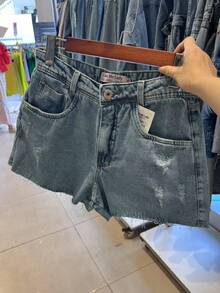 The Lemon 8361 Women's Denim Shorts With Pocket Natural Youth Denim Shorts Women's Bermuda Shorts 8361 - 中等水洗藍 - 查看 5
