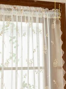 2pcs Lace Embroidery Ultrasonic Heat Seal Sheer Decorative Small Window Curtains & Door Curtains