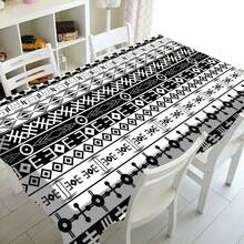 1pc Black & White Geometric Pattern Tablecloth, Modern Minimalist Design, Easy To Clean, Suitable For Various Home Styles Rectangle Dining Tablecloth, Machine Washable, Vintage Style Tablecloth For Picnics, Camping, Weddings, Birthday Parties, Restaurants, Home Decor, Holiday Decor