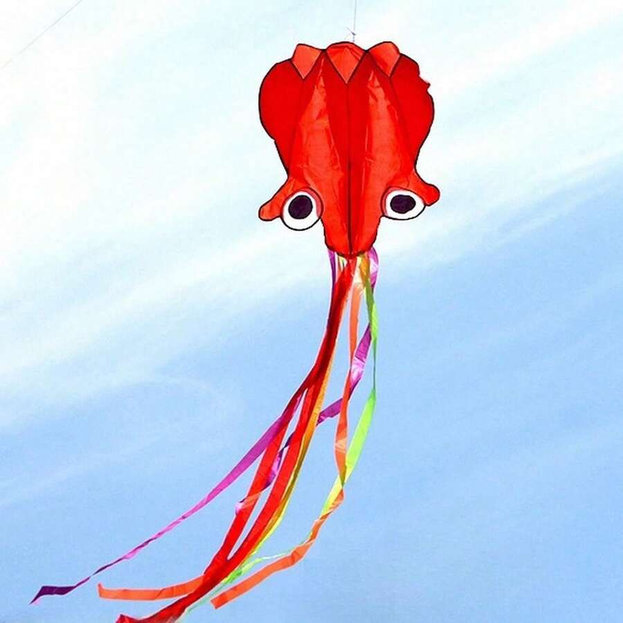 1pc Large Soft Octopus Easy Flyer Kite With With 3935.83inch Rope, 26.0*157.0 Inch Kite For Beach Park - Red - View 1