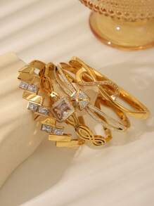 1 Pc Fashionable & Elegant Bracelet, Personalized Geometric Zirconia Bracelet, Jewelry Accessory Gift For Women/Girls, Waterproof, Stainless Steel, Gold, Love, Lucky Charm