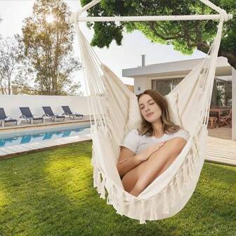 1 pieza Silla de hamaca con flecos para acampar al aire libre en primavera/verano, tamaño de tela 100*130cm, portátil y móvil, adecuada para jardín, playa, , senderismo, disponible en varios tamaños - Un regalo ideal para amigos y familiares