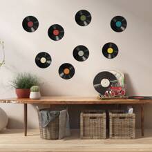 8pcs/Pack Waterproof Vinyl Record Shaped Wall Sticker With Dj Music Vintage Record Pattern For Home Decorations In Bedroom, Living Room, Entryway, Etc Room Decor Wallpapers Wall Paper Wallpaper Bathroom Kitchen Stickers Personalised Stickers Wall Decor Wall Stickers