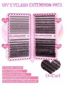 640 Peças Conjunto de Clusters de Cílios Individuais, Kit de Extensão de Cílios em Clusters, Kit de Cílios Individuais Mistos de 9-16mm com Adesivo e Selante de Cílios, Removedor, Pinça de Cílios, Pincel, Kit de Extensão de Cílios DIY para Uso Doméstico, Cílios Postiços