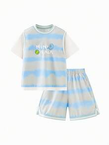 mini bala Boys' Mesh Breathable 2 In 1 T-Shirt Shorts Summer - Gray Blue - View 4