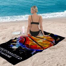 1 Pc Customized Basketball Beach Towel - Soft Tropical Design, Personalized With Name Or Any Text, Suitable For Beach, Gym Or Home Use, Ideal Sport Fan Holiday Gift, Personalized Beach Towel Summer Bathroom Decor Travel Essentials Travel Accessories Beach Essentials
