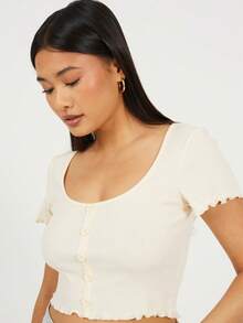 brave soul Lettuce Hem Button Through Shirt