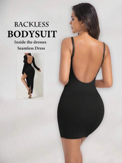 1pc Women's Seamless Shapewear Backless Dress For Tummy Control And Butt Lifting
