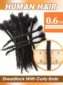 Extensões de dreadlocks de crochê feitas à mão, cabelo humano com pontas cacheadas, 0,6 cm de comprimento, 0,4 cm de largura, 8-20 polegadas, preto natural, unissex, para mulheres e homens, cabelo de crochê, 10 fios