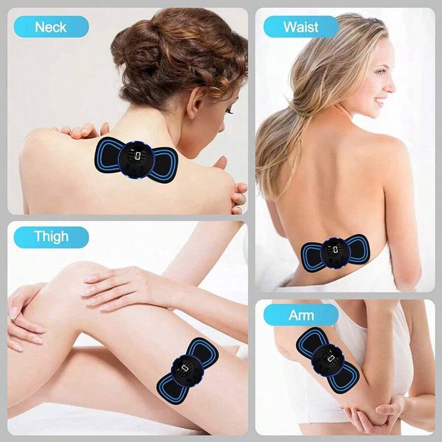 迷你按摩垫迷你颈部按摩器可充电用于颈部肩部腿部肌肉放松器（按摩贴+主机+充电线+遥控器） - 黑色 - 查看 1