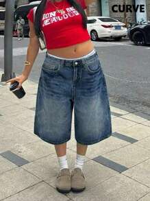 Plus Size Spring And Summer New Street Style Mid-Waist Non-Elastic Loose Casual Plus-Size Women's Denim Shorts