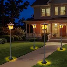 4 Pack 40" Solar Flame Lights, IP65 Waterproof Outdoor Post Lights With 3D Flickering Flame, Dusk To Dawn Solar Column Lights For Garden, Driveway, Patio, Yard Decor