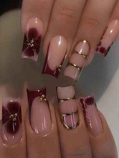 24pcs Long Coffin Shaped Floral Nail Stickers To Enhance Your Fashion Style! French Nail Stickers, Minimalist & Chic, Reusable. The Set Includes 1 Piece Of Jelly Gel And 1 Nail File, Suitable For Women And Girls For Daily Wear And Party Occasions.