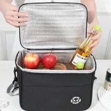 1pc Double Layer Insulated Lunch Bag, Large Capacity Lunch Box Leakproof Durable Cooler Tote Bag With Adjustable Shoulder Strap For Work Office Picnic Travel