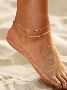 2pcs Simple Fashion Stainless Steel Twisted Chain Anklets For Women, Summer - 2-piece Set - View 3