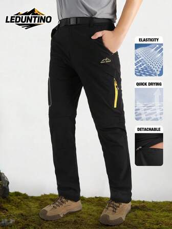 LEDUNTINO [Spring/Summer] Men's Fashion Casual Outdoor Detachable Pants, Elastic, Sports, Quick-Drying, Solid Color (Green, Grey), Boyfriend Gift, Men's Lightweight Spring/Autumn Pants, Multi-Pocket, Letter Print Bottoms