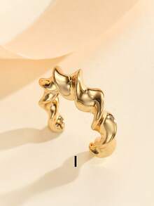 1pc Minimalist Fashion Rhinestone Double Layer Ear Cuff Clip-On Earring, Copper Plated , Unisex Design - Yellow Gold - View 11