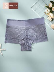 3pcs Plus Size Women Solid Color Lace High Waist Panties - Multicolor - View 6