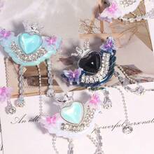 2 piezas con forma de corona de corazón, decoradas con rhinestones y borlas, adecuadas para correas de teléfono DIY, llaveros, collares y otros accesorios - 2 piezas - Ver 3