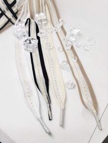 2 件高档黑白条纹金属鞋带，空心彩色渔网绳