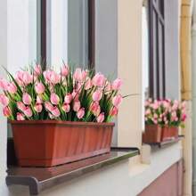 4 Bundles Artificial Tulips Flowers Bouquet Home Garden Wedding Decor