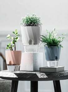 Self Watering Planter Set With Automatic Water Absorption For Potted Plants, Transparent Hydroponic Container, Slouchy Person Planter