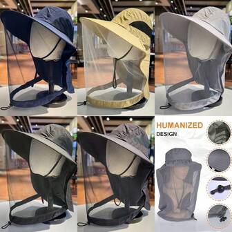 قبعة طرد البعوض/الحشرات للرجال والنساء للخارج، قبعة صيد، قبعة شمس للتنزه، قبعة شمس واسعة الحافة بحماية أشعة فوق البنفسجية وقناع للوجه